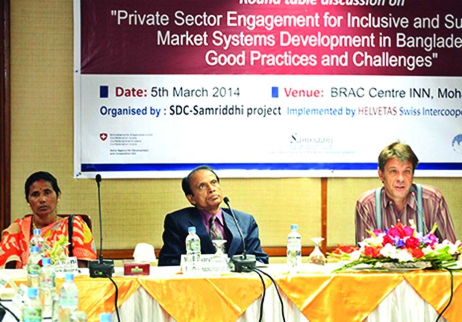Dr Felix Bachmann, Country Director of HELVETAS Swiss Intercooperation Bangladesh speaking at a round table on "Private Sector Engagement for Inclusive and Sustainable Market Systems Development in Bangladesh: Good Practices and Challenges" held at BRAC
