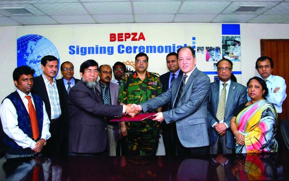 Sayed Nurul Islam, Member (Investment Promotion) of BEPZA and Wang Lap Ronny Ng, Chairman of Euro-A Zipper Co. (BD) Ltd. signed an agreement to invest $10 million for establishing a garments accessories industry in Adamjee Export Processing Zone recently.