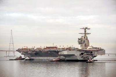 The USS Gerald R. Ford aircraft carrier..