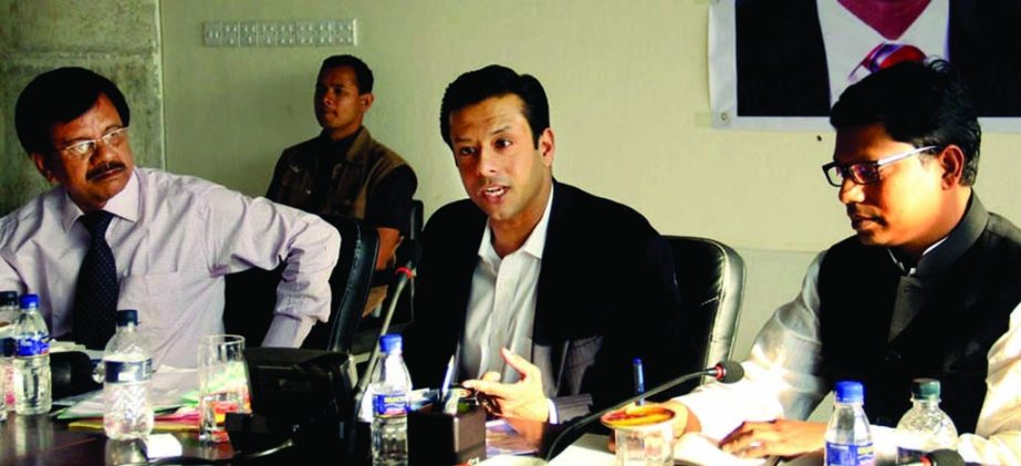 Prime Minister's Information and Technology Affairs Adviser Sajib Wazed Joy speaking at an opinion sharing meeting with the officials of ICT department at Bangladesh Computer Council Bhaban in the city on Tuesday.