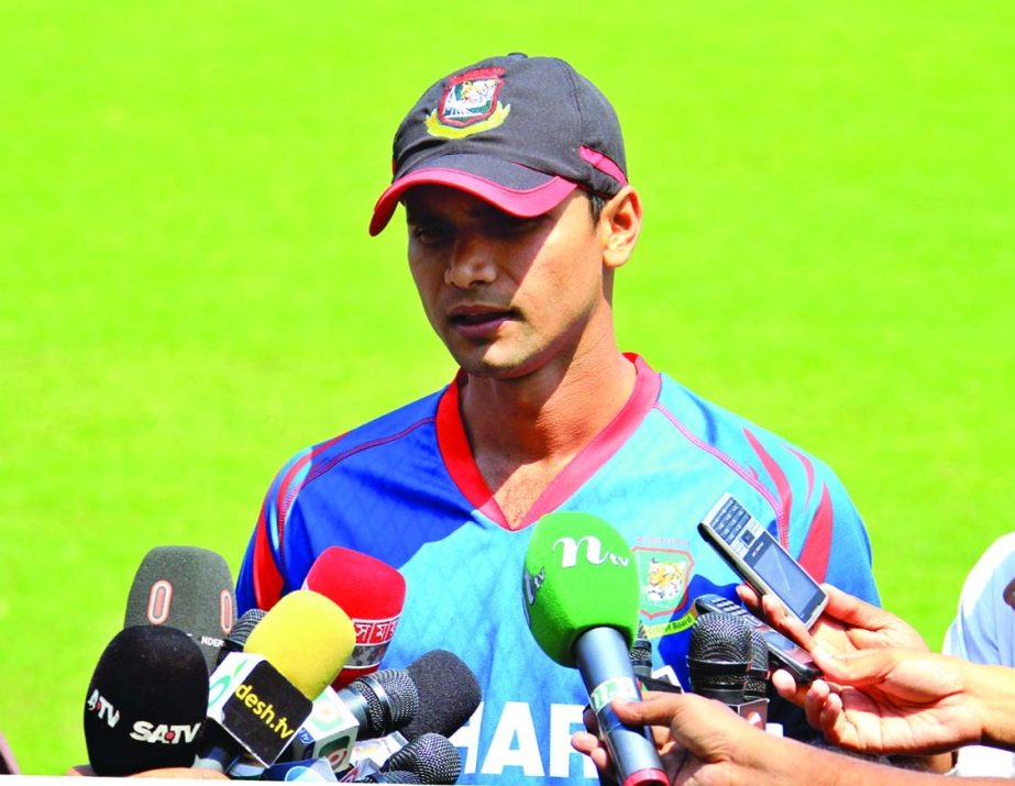 Mashrafe Bin Mortaza talking to the media after practice session at the Mirpur Sher-e-Bangla national Cricket Stadium on Tuesday.