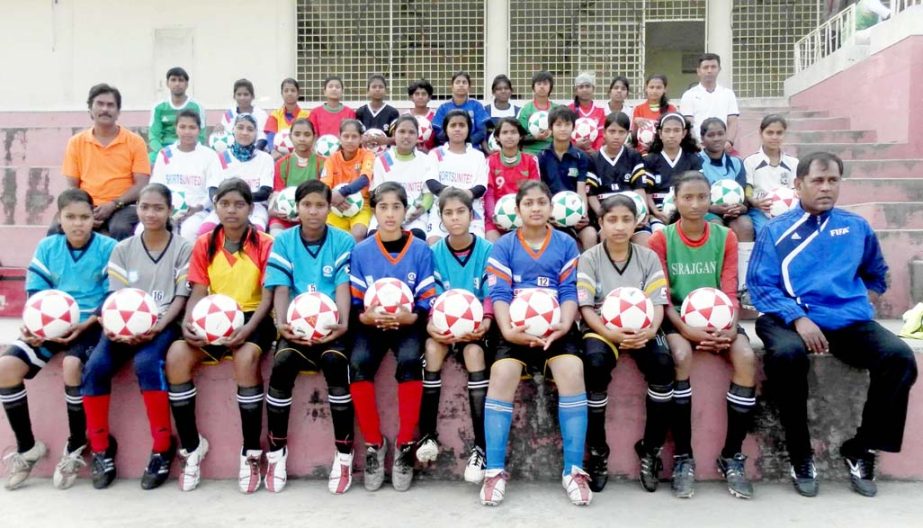 The participants of the Plan Under-15 Girls' Championship pose for a photograph at Rajshahi venue on Thursday.