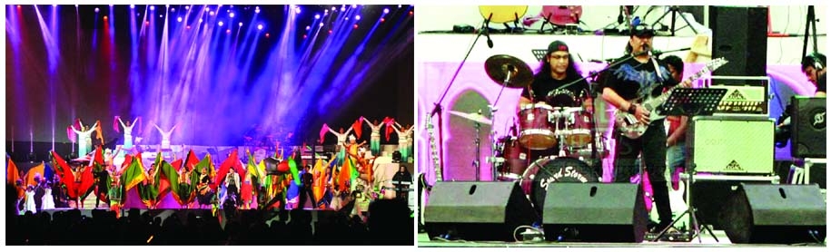 Artistes performing dance (left) and countryâ€™s noted singer Aiub Bacchu (right) rendering song at the opening ceremony of World Cup Twenty20 Cricket at the Bangabandhu National Stadium on Thursday.