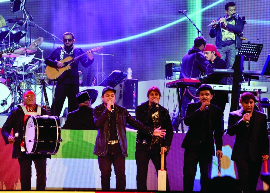 On the occasion of inaugural function of T-20 World Cup Cricket eminent singers performing at the Bangabandhu National Stadium on Thursday.