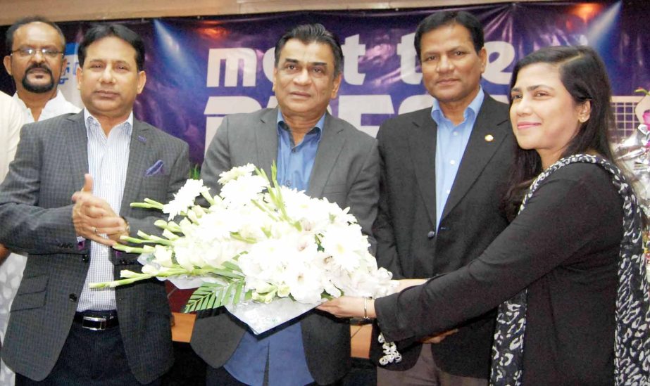 Officials of Bangladesh Football Federation (BFF) giving reception to Kazi Salahuddin as Salahuddin has been unopposed reelected President of SAFF. The reception programme was held at the BFF House on Saturday.