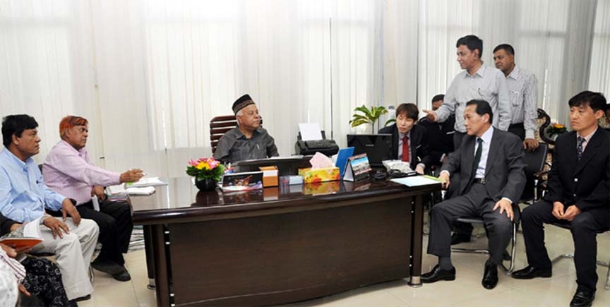 Representatives of three Korean companies discussing about waste management of Chittagong City Corporation with CCC Mayor M Monzoor Alam at a meeting yesterday.