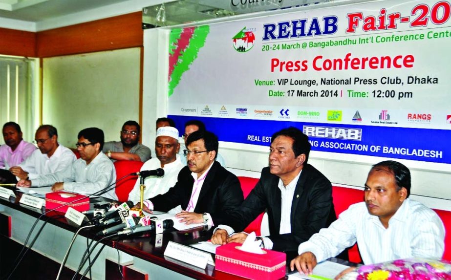 Rehab leaders speak to the journalists at the Jatiya Press Club on Monday to announce programmes of REHAB Fair 2014.