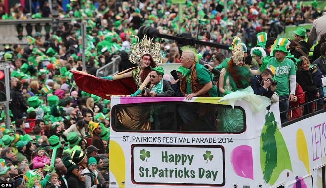 Dublin parade saw revellers wear bright green head to toe in celebration of their national heritage