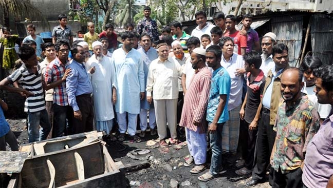 CCC Mayor M Monzoor Alam visiting fire affected Sabujbagh area in the city yesterday.