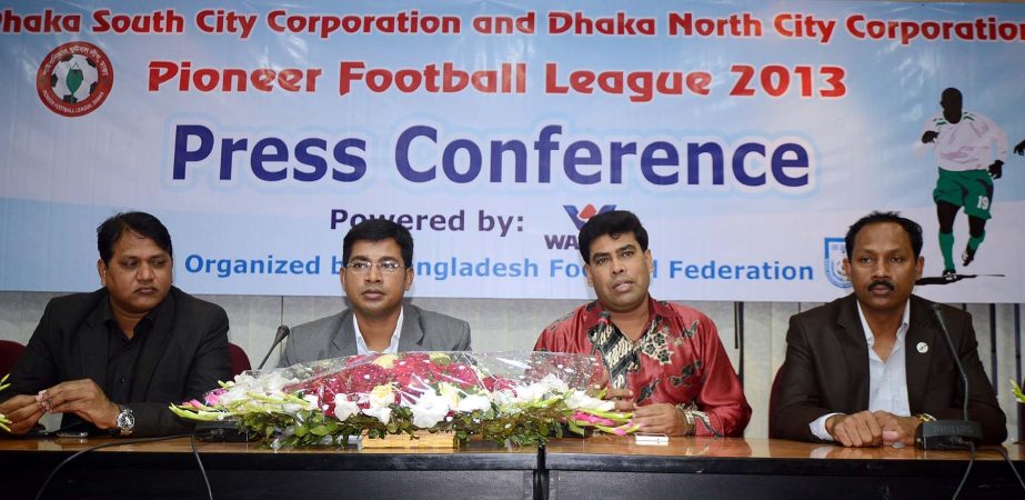 Additional Director of RB Group FM Iqbal Bin Anwar Don addressing a press conference at the conference room of Bangladesh Football Federation House on Tuesday.