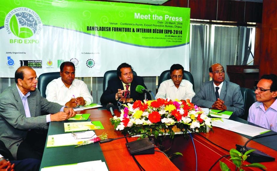 Suvashis Basu, Vice-Chairman of Export Promotion Bureau (EPB), addressing a Meet the Press programme on Thursday ahead of a three-day long Bangladesh Interior Furniture and Decor Expo - 2014 which will begin Sunday at Bangabandhu International Conference