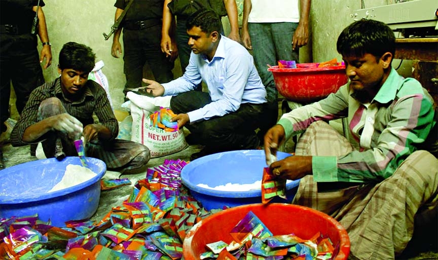 A RAB team led by a magistrate raided a fake saline factory at cityâ€™s Mitford area on Thursday.