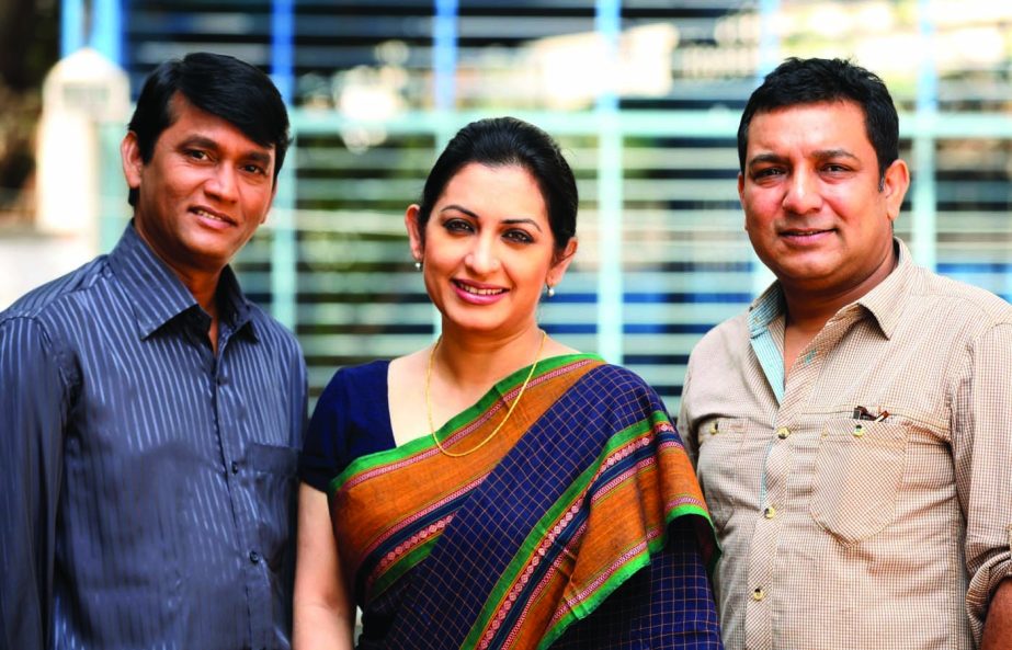 Azizul Hakim, Bipasha Hayat and Tawquir Ahmed at a photo session in the shooting spot of the special play titled â€˜Ekti Phul-er Golpoâ€™