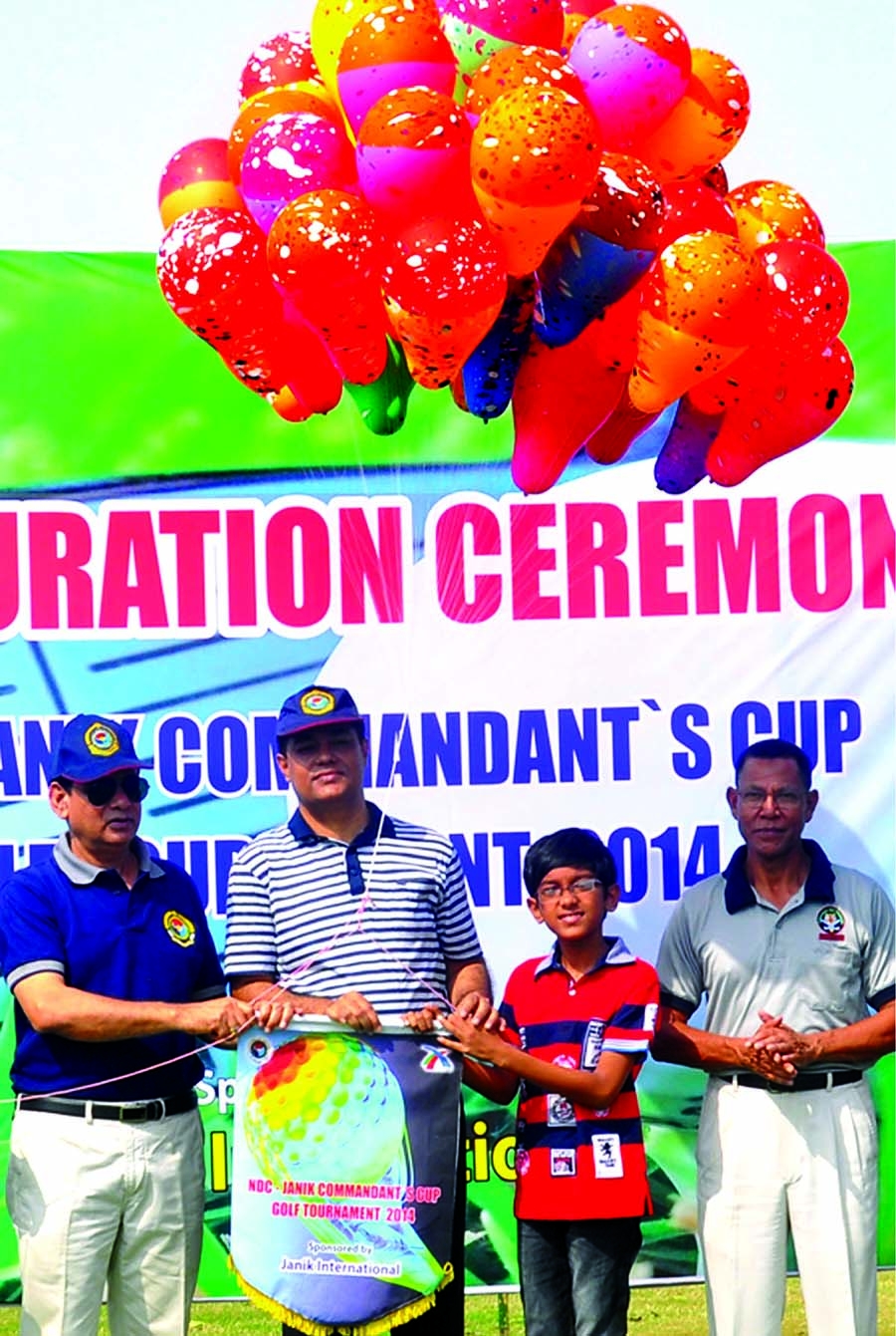 Deputy Minister for Forest and Environment Abdullah Al Islam Jacob inaugurating the NDC-Zink Commandants Cup Golf Tournament by releasing the balloons as the chief guest at the Kurmitola Golf Club in Dhaka Cantonment on Saturday. National Defence College