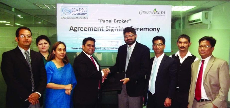 Wafi Shafique Menhaz Khan, Chief Executive Officer of Green Delta Securities Ltd and Adel Ahmed, Managing Director & CEO of CAPM Advisory Limited signed a deal recently. Under the deal, Green Delta Securities will work as panel broker of CAPM Advisory Li