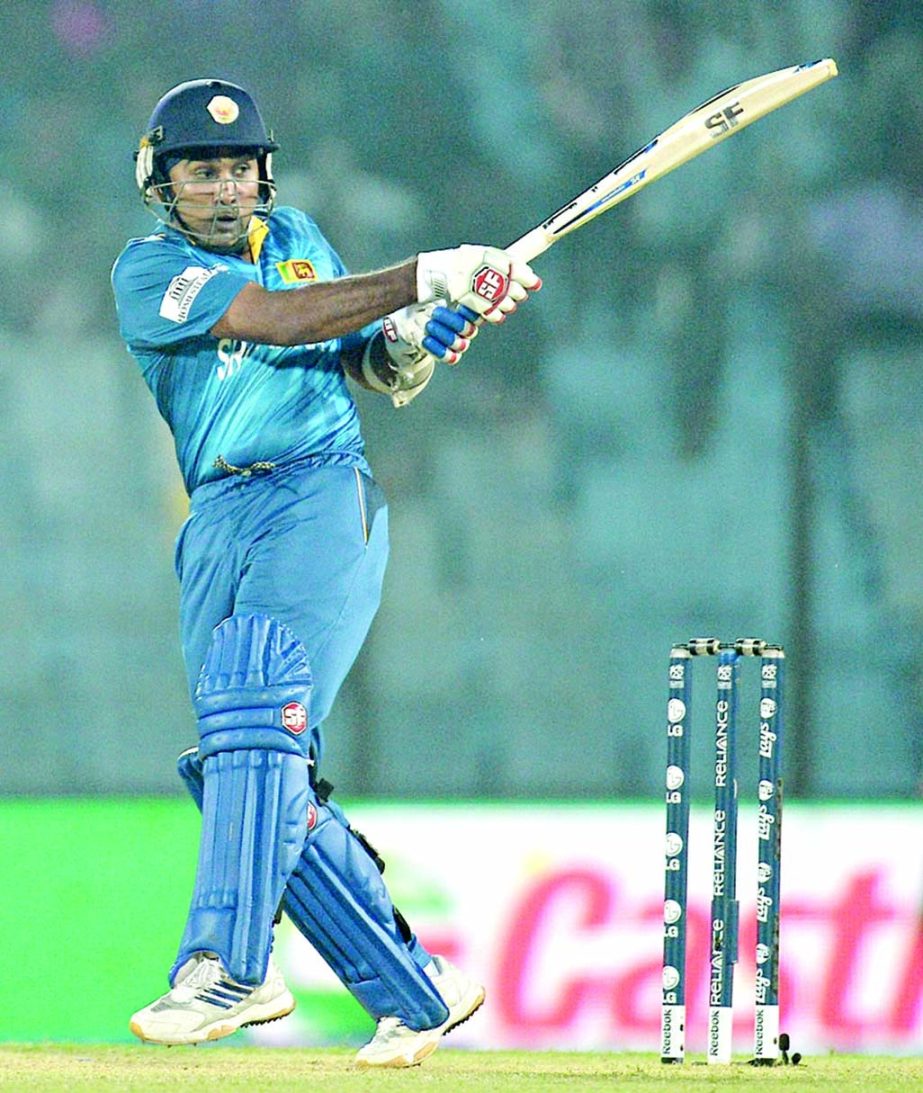 Mahela Jayawardene hitting a shot during World T20, Group 1 match between England and Sri Lanka in Chittagong on Thursday night. Sri Lanka scored 189 for 4 in their stipulated 20 overs.