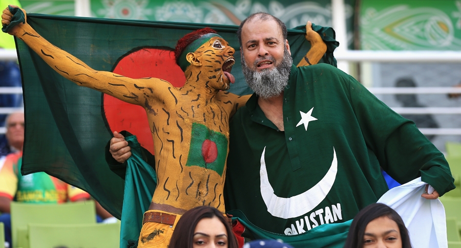 Bangladesh and Pakistan fans have some fun before the game of World Twenty20, Group 2 between Bangladesh and Pakistan in Mirpur on Sunday.