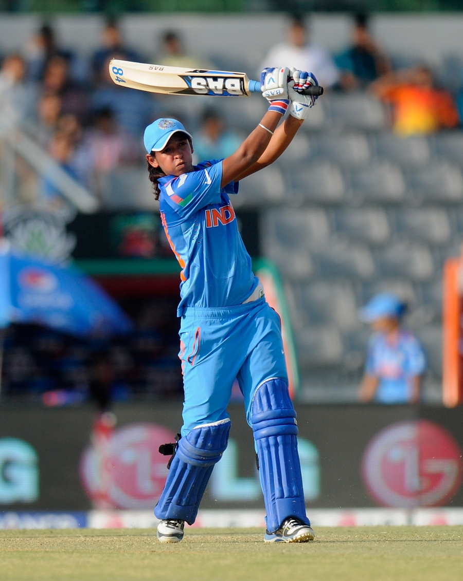 Harmanpreet Kaur launches one on her way to 77 during Women's World T20, Group B match between Bangladesh and India in Sylhet on Sunday.