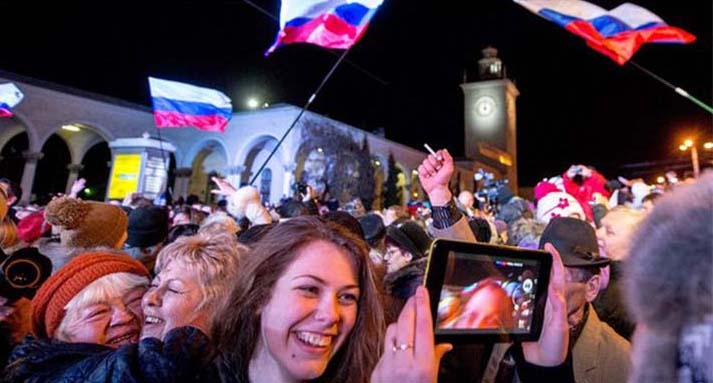 Crimeans celebrated moving into Moscow's timezone in the early hours of Sunday morning..