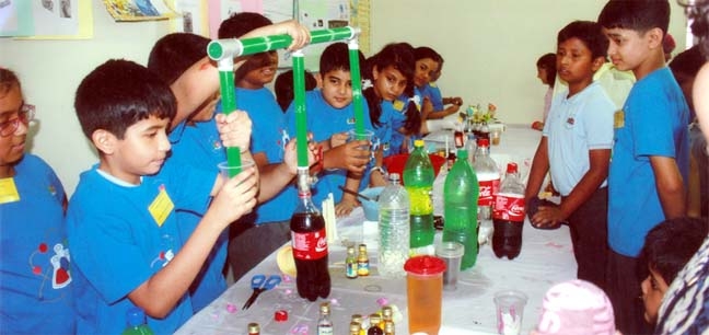 Students of International Turkish Hope School are seen at a Science Fair organized by the school at its Junior sections of Uttara and Gulshan Branch in the city on Saturday.