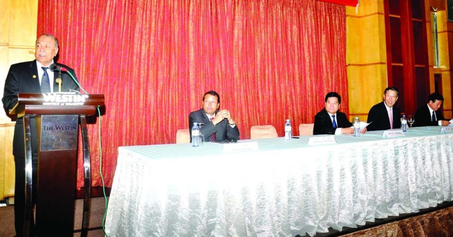 Kazi Akram Uddin Ahmed, President of the Federation of Bangladesh Chambers of Commerce & Industry, addressing a seminar on "China-South Asia Exposition & 22nd China Kunming Import & Export Fair" at a city hotel recently.