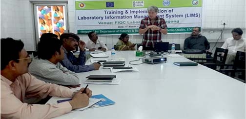 LIMS international consultant Kurt Krikava delivers presentation during training session at FIQC, Chittagong, among participants Provati Dev, Deputy Director, FIQC Chittagong was present.