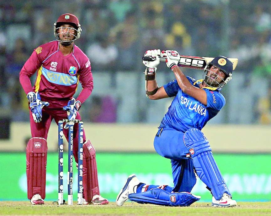 Lahiru Thirimanne slog sweeps over deep midwicket during the World T20, semi-final between Sri Lanka and West Indies in Mirpur on Thursday. Sri Lanka reached the final beating West Indies by 27 runs according to DL Method.