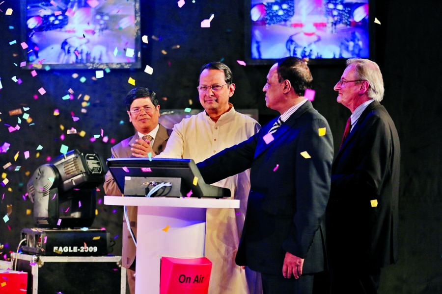 Information Minister Hasanul Haq Inu inaugurating the newly launched satellite channel, Jamuna Television