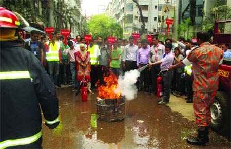 To ensure safety guard Mobile phone operator Robi Axiata Limited arranged a fire drill in its Corporate Office at Gulshan-1 in the city on Monday.