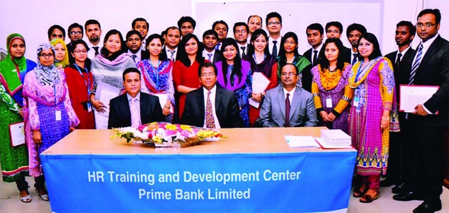 Kanti Kumar Saha, Deputy Managing Director and Chief Business Officer of Prime Bank Limited poses with the participants of a Foundation Course organized by the bank at its HR Training & Development Center recently.
