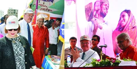 US Ambassador to Bangladesh Dan W Mozena visiting Gender Devlopment Fair -2014(Left) and attending its concluding ceremony at Begum Rokeya University campus on Thursday.