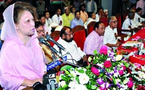 BNP Chairperson Begum Khaleda Zia addressing the inaugural session of the Council of Jatiyatabadi Sramik Dal at the Engineers' Institution in the city on Saturday.