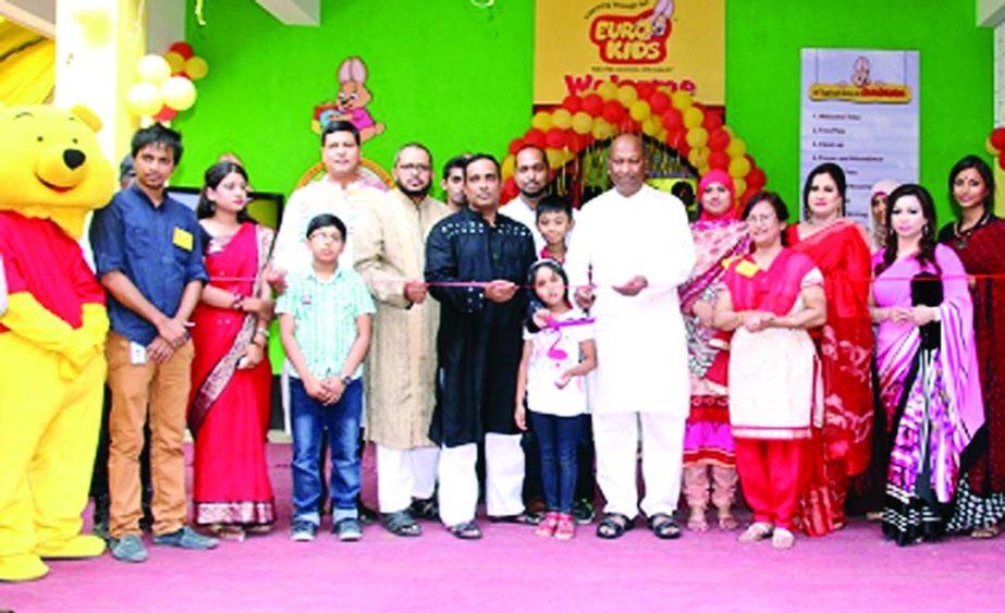 Faisal Ahmed Chowdhury, Chairman of Royal Educare Ltd inaugurating a new premises of Eurokids, a pre-school chain in Dhaka on Friday. Golam Rabbani Chowdhury, Managing Director, Fahim Ahmed Chowdhury, Alimul Ahsan Chowdhury and Fahima Faruk Chowdhury Dire