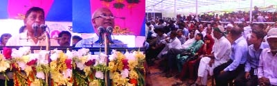 MATLAB(Chandpur): Education Minister Md Nurul Islam Nahid (Right) and Relief and Disaster Management Minister Mofazzal Hossain Chowdhury Maya addressing a programme on the last day of Bengali New Year as Chief Guest and special guest respectively at Alh