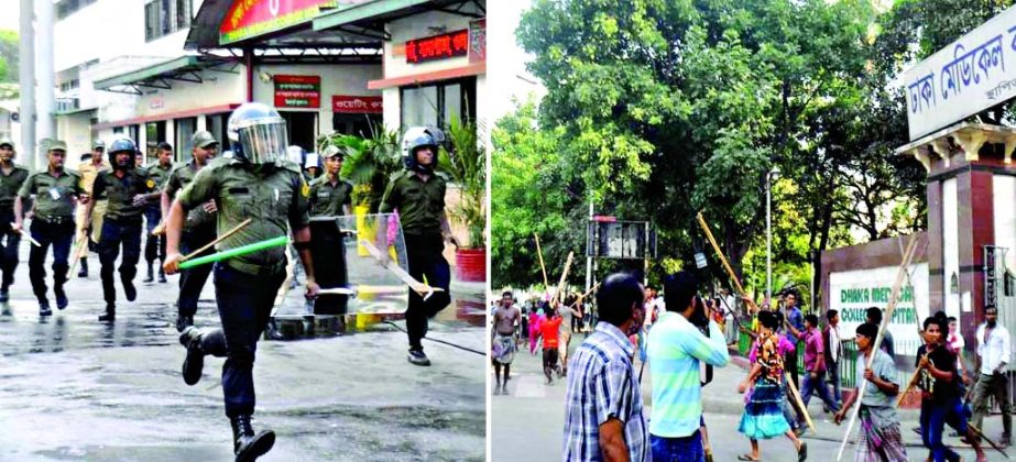 Makeshift shop-owners locked in clashes with Ansar members while DCC mobile team evicted their unauthorised shops in and around Dhaka Medical College Hospital on Sunday. They also vandalised the Emergency Section of the hospital.