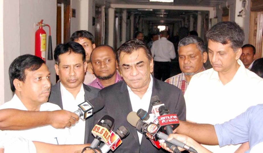 President of Bangladesh Football Federation Kazi Md Salahuddin talking to the journalists after a discussion with the State Minister for Youth and Sports Biren Sikder at the Ministry of Youth and Sports on Tuesday.