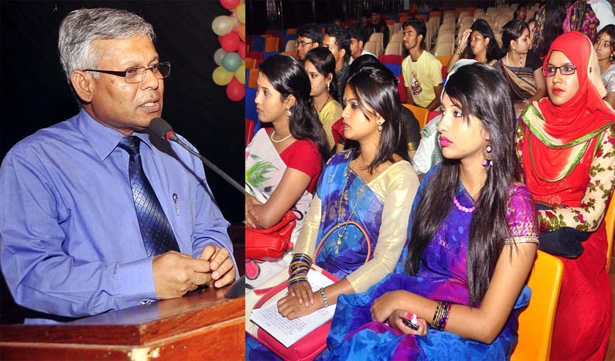 Dhaka University Pro-Vice-Chancellor (Administration) Prof Dr Shahid Akhtar Hossain speaks at the Freshers' accorded reception organized by the Music Dept. of the university on Monday.