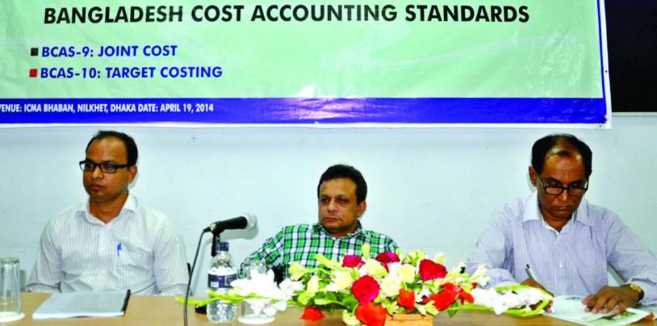 Nikhil Chandra Shil, Assistant Professor of East West University Bangladesh speaking a workshop on 'Bangladesh Cost Accounting Standards' at ICMA Bhaban in the city recently. M Abul Kalam Mazumdar, Chairman of Cost Accounting and Financial Reporting Sta