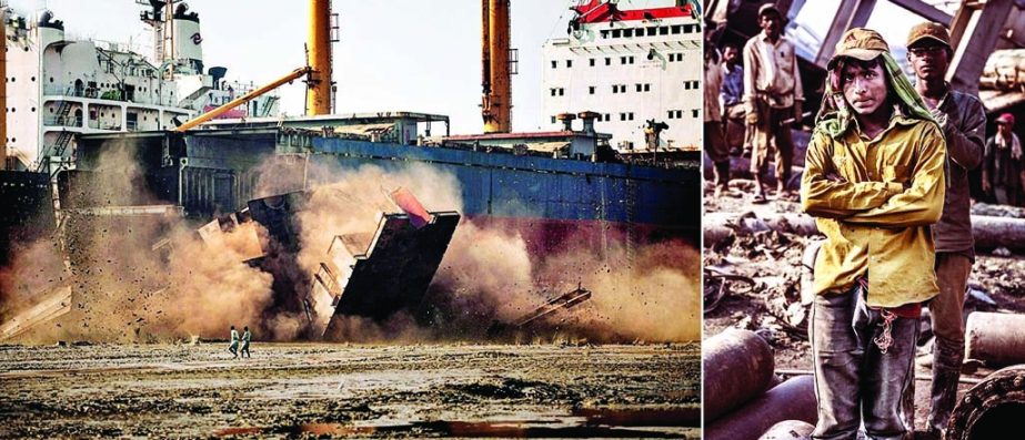 After workers spent several days cutting through the decks of a ship, a large section suddenly crashes, sending shards of steel flying toward the yard managers.