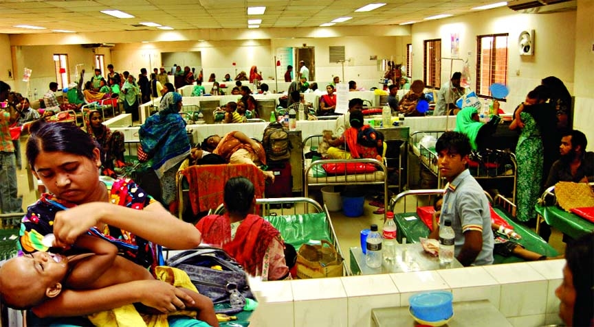 Child patients are on rise at the hospitals due to scorching heat for a few days. This photo was taken from ICDDRâ€™B on Saturday.