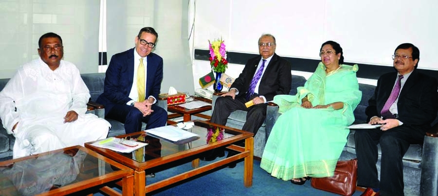 FBCCI President Kazi Akram Uddin Ahmed speaking at a call on meeting with Swiss Ambassador Christian Fotsch at FBCCI office on Tuesday. FBCCI First Vice-President Monowara Hakim Ali and Director Kazi Shahnewaz were present.