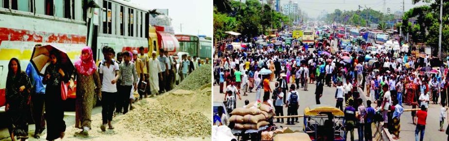 Dhaka-Ctg highway witnessed staggering traffic jam causing sufferings to commuters following the highway blockaded by the agitating people soon after the news of the recovery of dead bodies from Shitalakkhya River in Narayanganj on Wednesday.