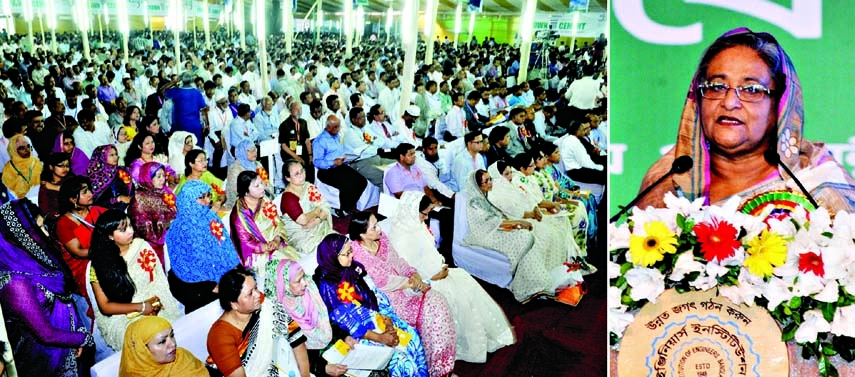 Prime Minister Sheikh Hasina addressing the 55th Convention of the Engineers' Institution, Bangladesh at its auditorium in the city on Saturday. BSS photo