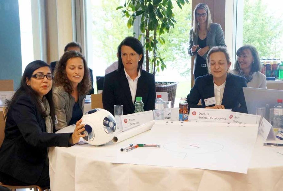 Deputy Chairperson of the Women's Wing of BFF and Member of AFC Mahfuza Akhter Kiron (left) with the participants of UEFA Training Programme on Women's Football Leadership Development at Geneva in Switzerland recently.