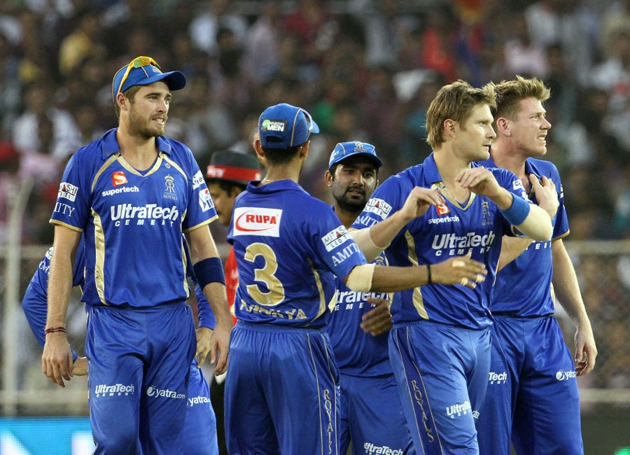 Shane Watson took three wickets in the 15th over during IPL 2014 between Rajasthan Royals and Kolkata Knight Riders at Ahmedabad on Monday. Rajasthan Royals won the match by 10 runs.