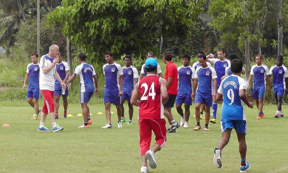 Members of Sheikh Russel Krira Chakra during their practice session at Colombo in Sri Lanka on Monday