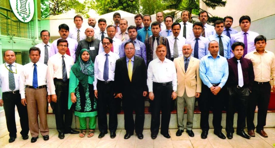 Managing Director & CEO of Pubali Bank Ltd Helal Ahmed Chowdhury, Md Ataur Rahman, Executive Director of Bangladesh Bank Training Academy, Syed Aziz Ahmed, GM, HRD, Pubali Bank Ltd and AKM Fazlur Rahman, GM, BBTA pose with the participants of a one-month