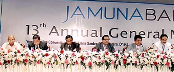 Shaheen Mahmud, Chairman of Jamuna Bank Limited, presiding over the 13th Annual General Meeting of the bank at Police Convention Hall, Ramna Dhaka on Thursday. The meeting approved 15 percent stock dividend for its shareholders for the year 2013.