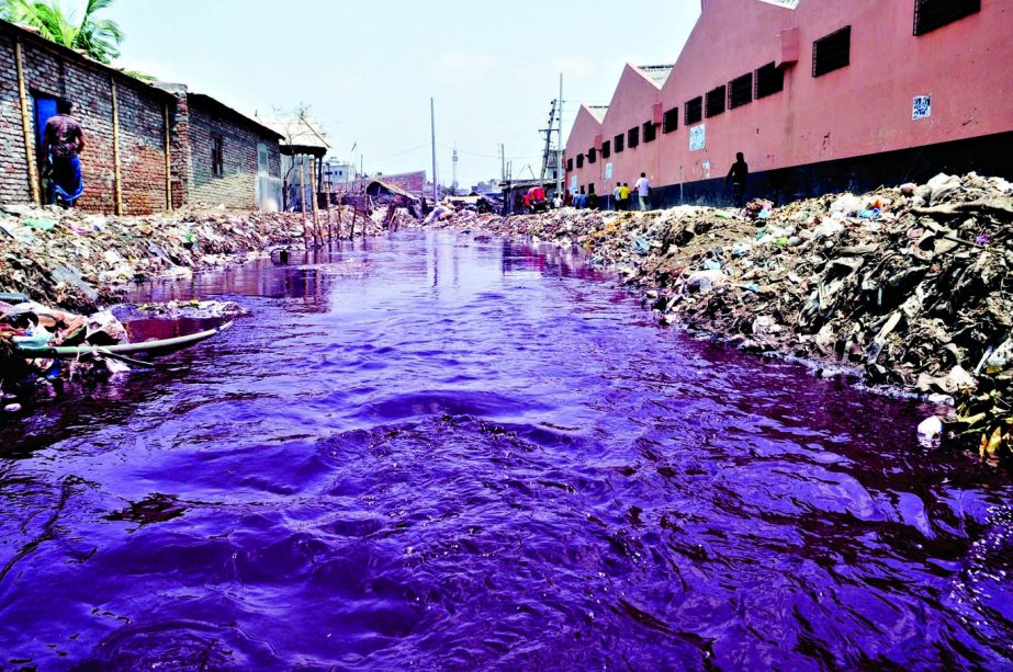 The water of the river Buriganga is being seriously polluted by toxic chemicals following dumping of wastage and effluents of the city's Hazaribagh tanneries. This photo was taken on Friday.