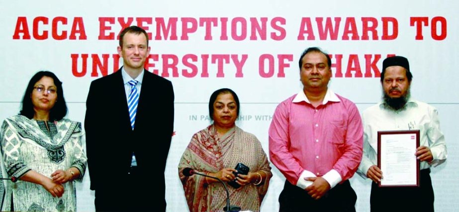 The Association of Chartered Certified Accountants (ACCA) confers ACCA Exemptions Award to Dhaka University at a ceremony held recently at Nabab Nawab Ali Chowdhury Senate Bhaban of the university.